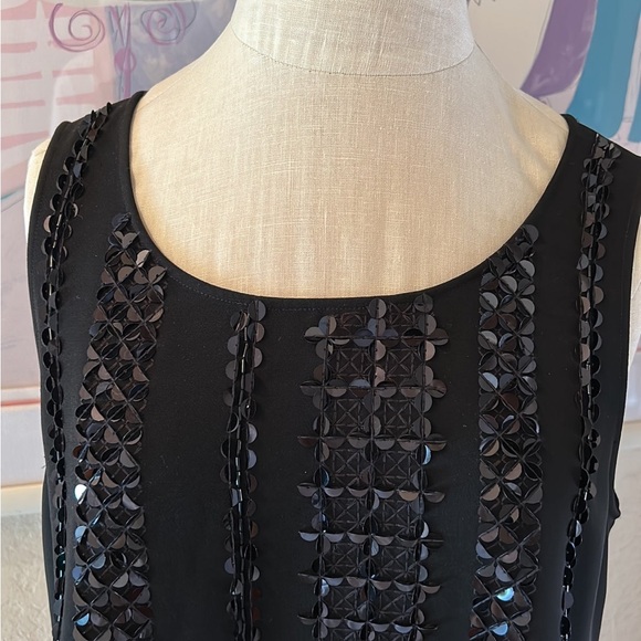 Lafayette New York 148 Black Sequin Embellished Sleeveless High Low Hem Blouse - Picture 3 of 10